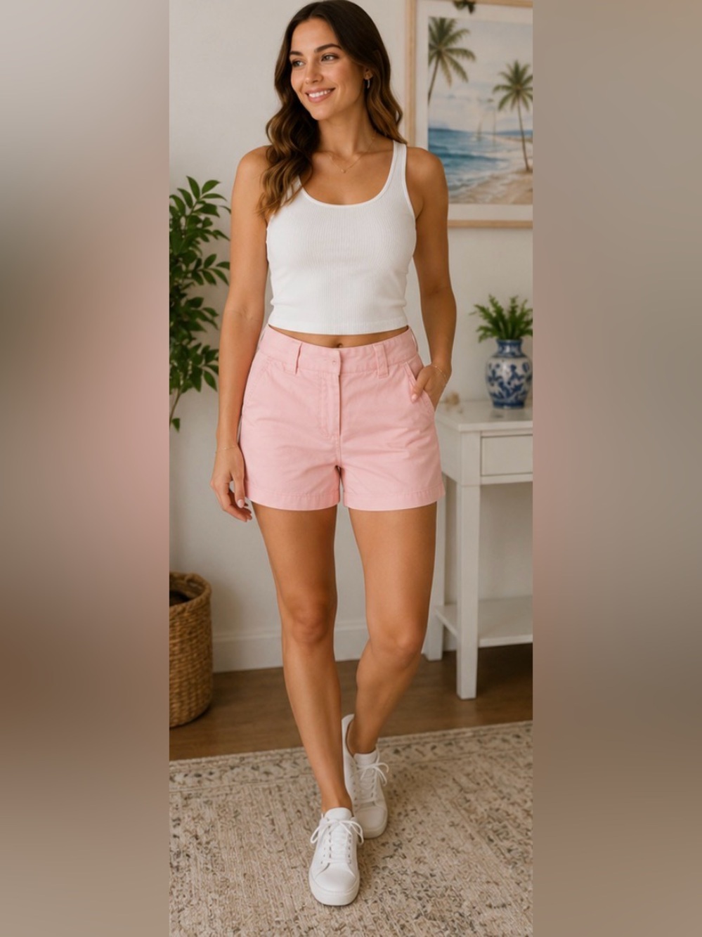 🌸692 Tommy Hilfiger Chino Shorts 10 Pink Cotton Casual Preppy Mid Rise